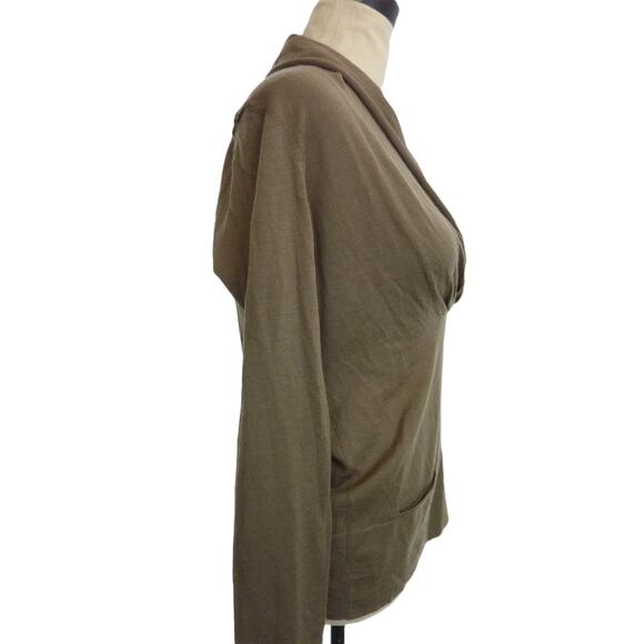 Banana Republic Crossover Drape Olive Brown Wool Sweater Top S - Picture 2 of 6